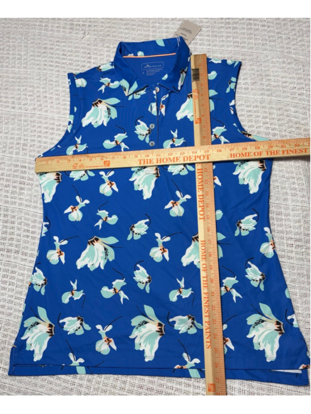 Peter Millar Cattley Blue Floral Performance Sleeveless Golf Polo Woman's Large - Picture 4 of 5
